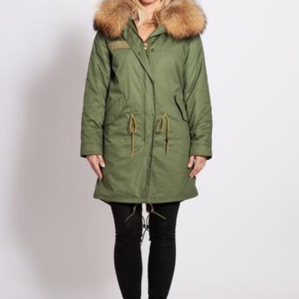POPSKI LONDON 3/4 LENGTH PARKA RACCOON FUR - GREEN